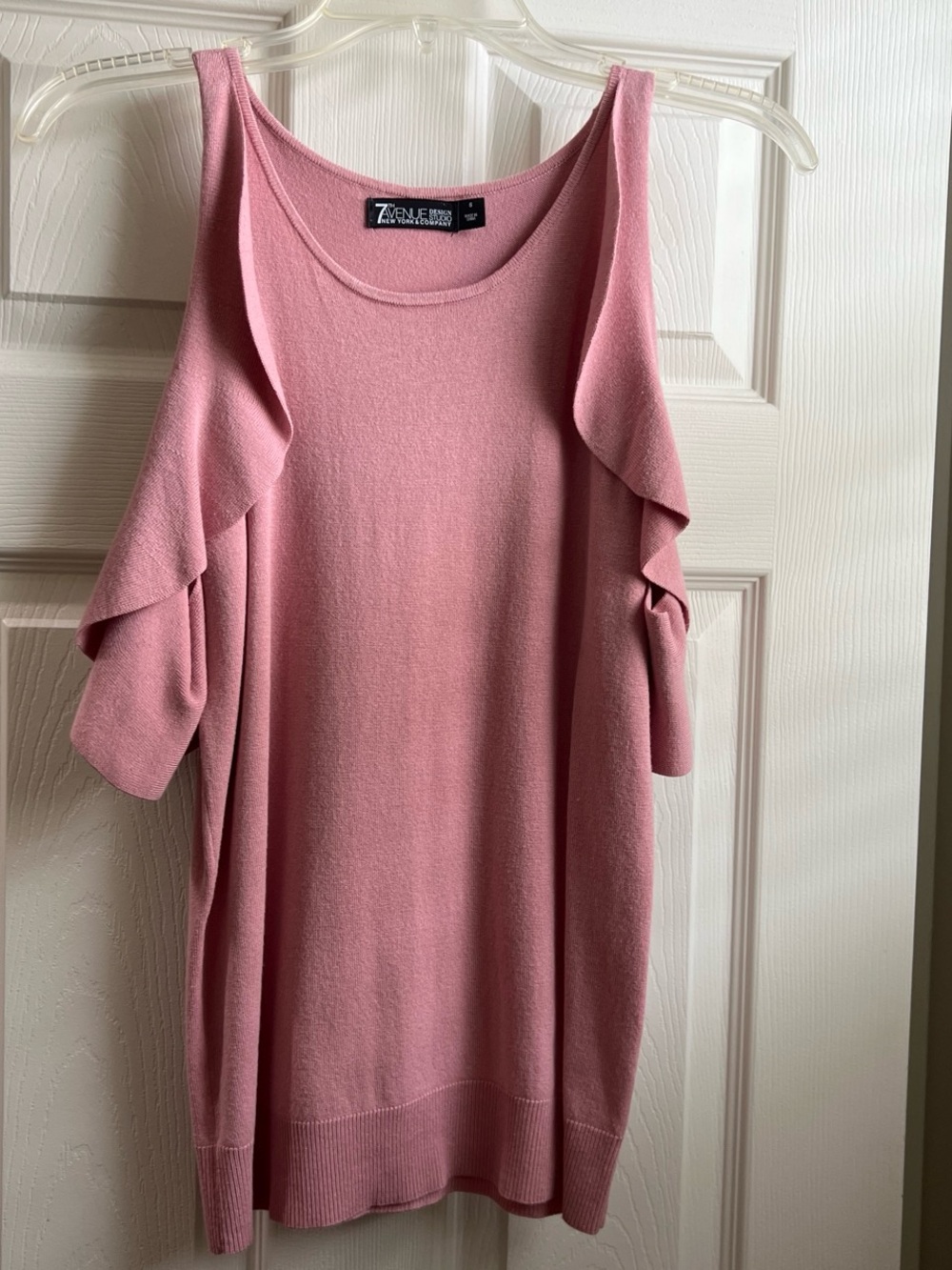 New York & Company Pink Cold-Shoulder Ruffle Sweater